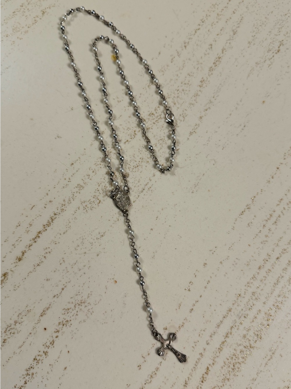 VTG Silver Rosary w/ Pearls - Women Jewelry